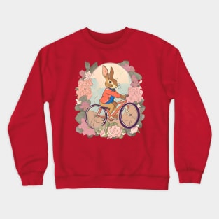 Cycling Enthusiast Cycler of Rabbit in Vintage Flowers Adventure Crewneck Sweatshirt